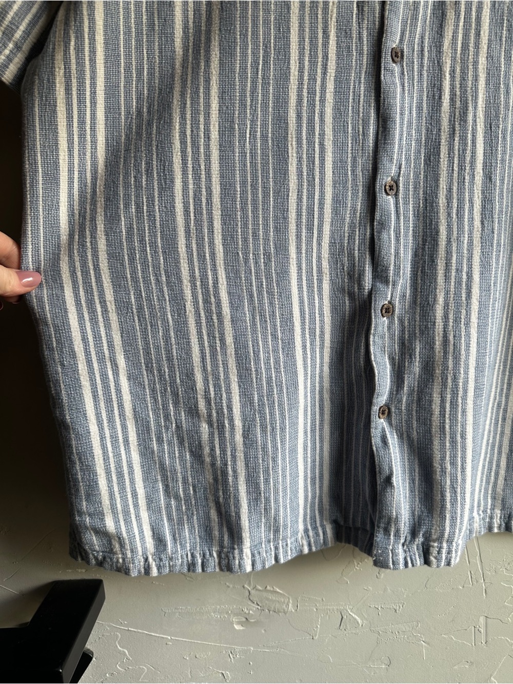 Falls Creek Mens XL Blue Stripe Textured Cotton Resort Shirt Coastal Camp Collar - Picture 6 of 10